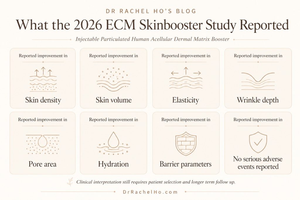ECM booster study snapshot randomised split face trial phADM hyaluronic acid skin density elasticity wrinkle depth pore area hydration barrier