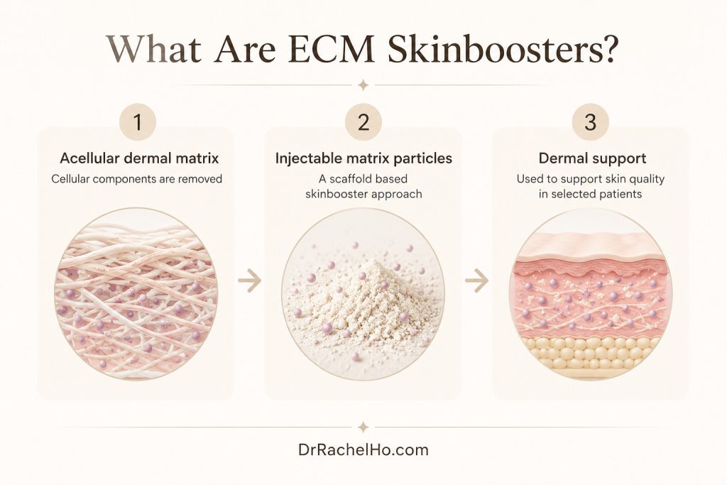 What are ECM skinboosters acellular dermal matrix injectable matrix particles and dermal support