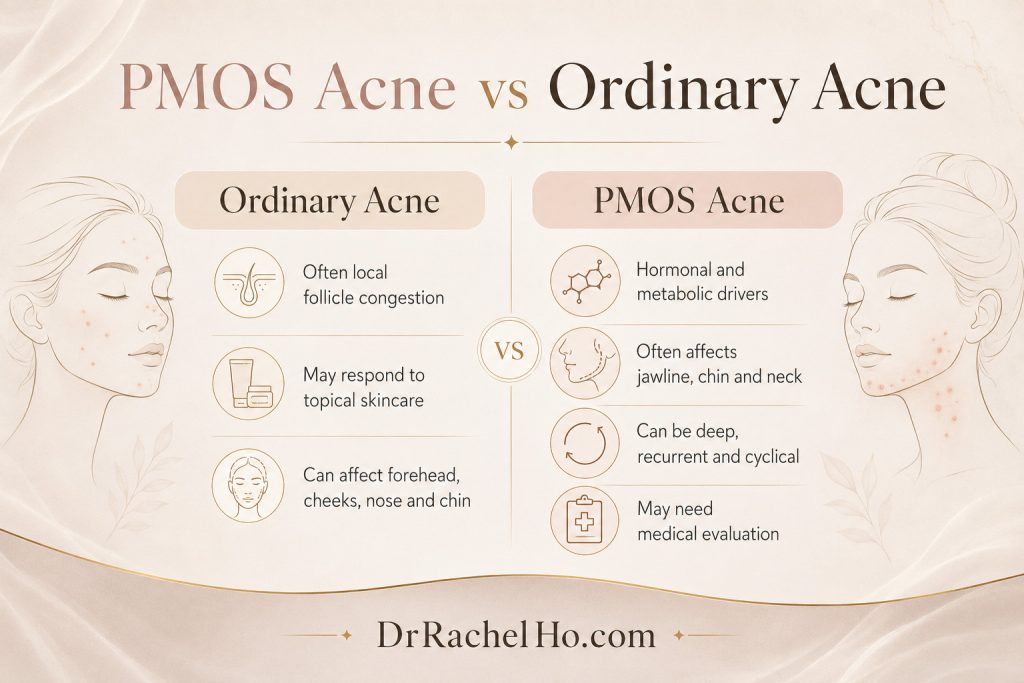 How does PMOS/ PCOS acne differ from ordinary acne