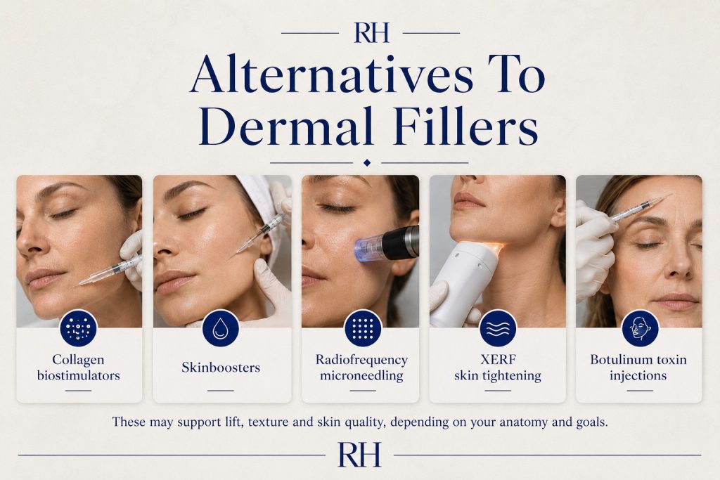 Alternatives to dermal fillers including collagen biostimulators skinboosters radiofrequency microneedling XERF and botulinum toxin