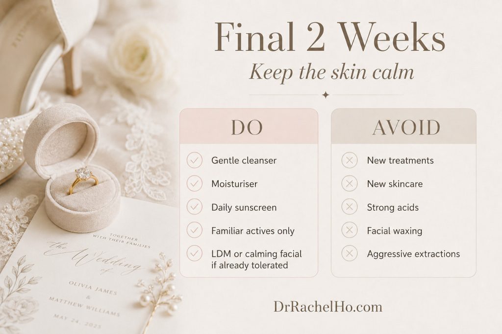 Final two weeks bridal skin prep checklist with skincare do and avoid list