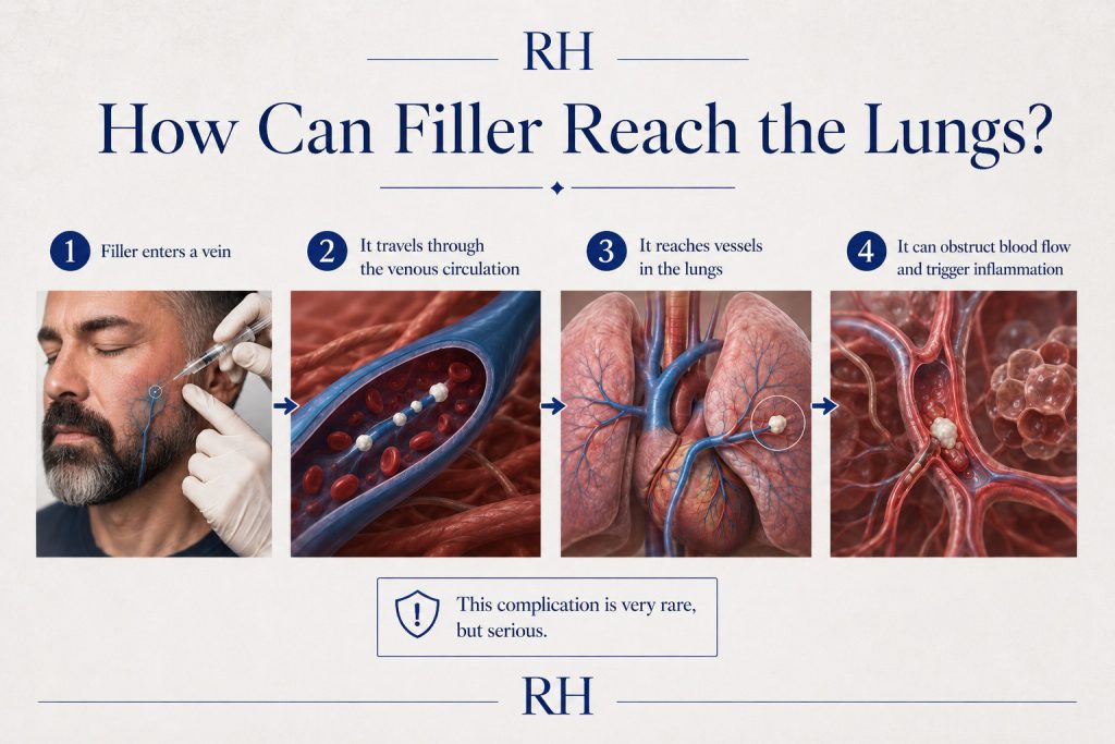How dermal filler can enter a vein and travel to lung vessels causing rare pulmonary embolism