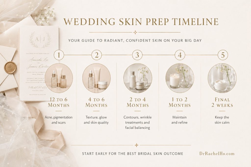 Wedding skin prep timeline for Singapore brides from 12 months before to final 2 weeks