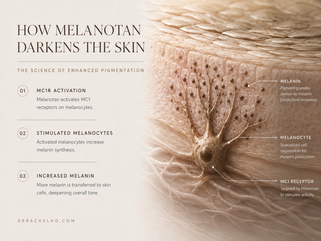 how Melanotan and MT2 peptides stimulate melanocytes and melanin production in the skin.