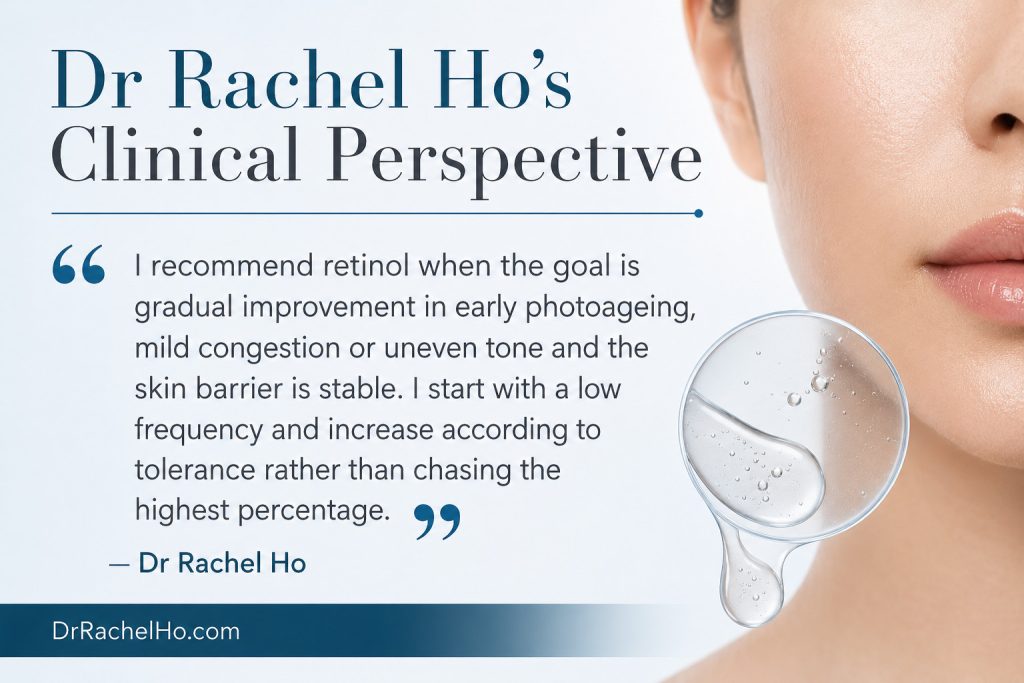 Dr Rachel Ho’s clinical guidance on introducing retinol according to skin-barrier stability and tolerance.