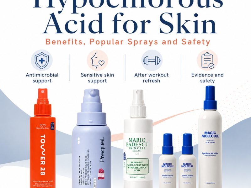 Hypochlorous acid skincare guide showing popular HOCl facial sprays, antimicrobial support, sensitive skin use and safety.