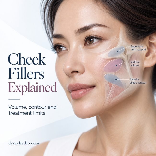 Cheek filler educational guide by Dr Rachel Ho in Singapore explaining midface volume, cheek contour and treatment limits