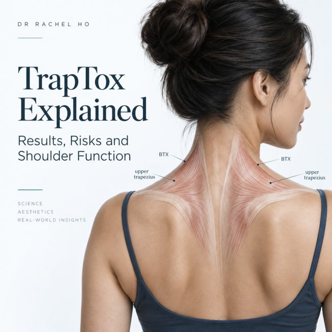 TrapTox Singapore guide hero image showing upper trapezius anatomy and BTX treatment points for shoulder contouring and shoulder function