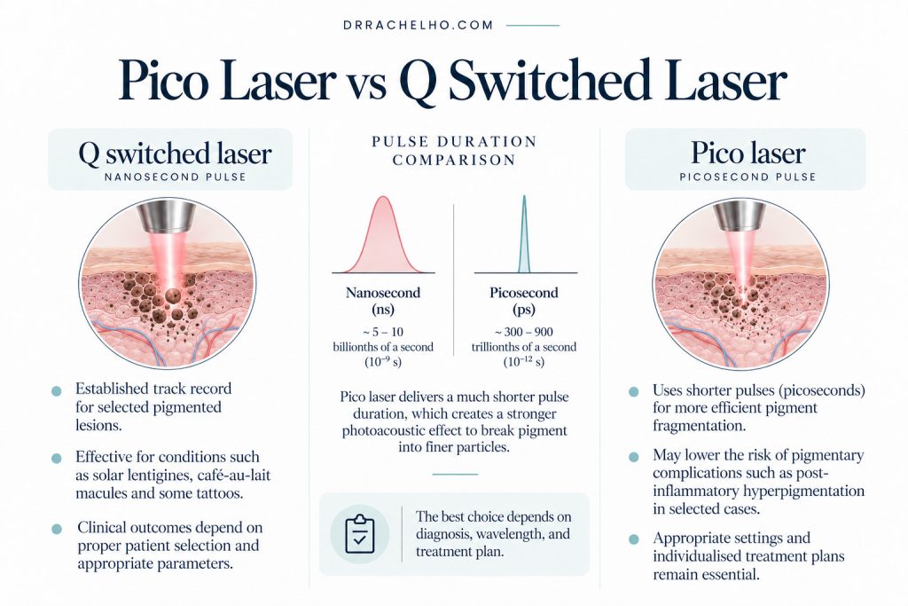 Infographic comparing pico laser and Q switched laser for pigmentation treatment