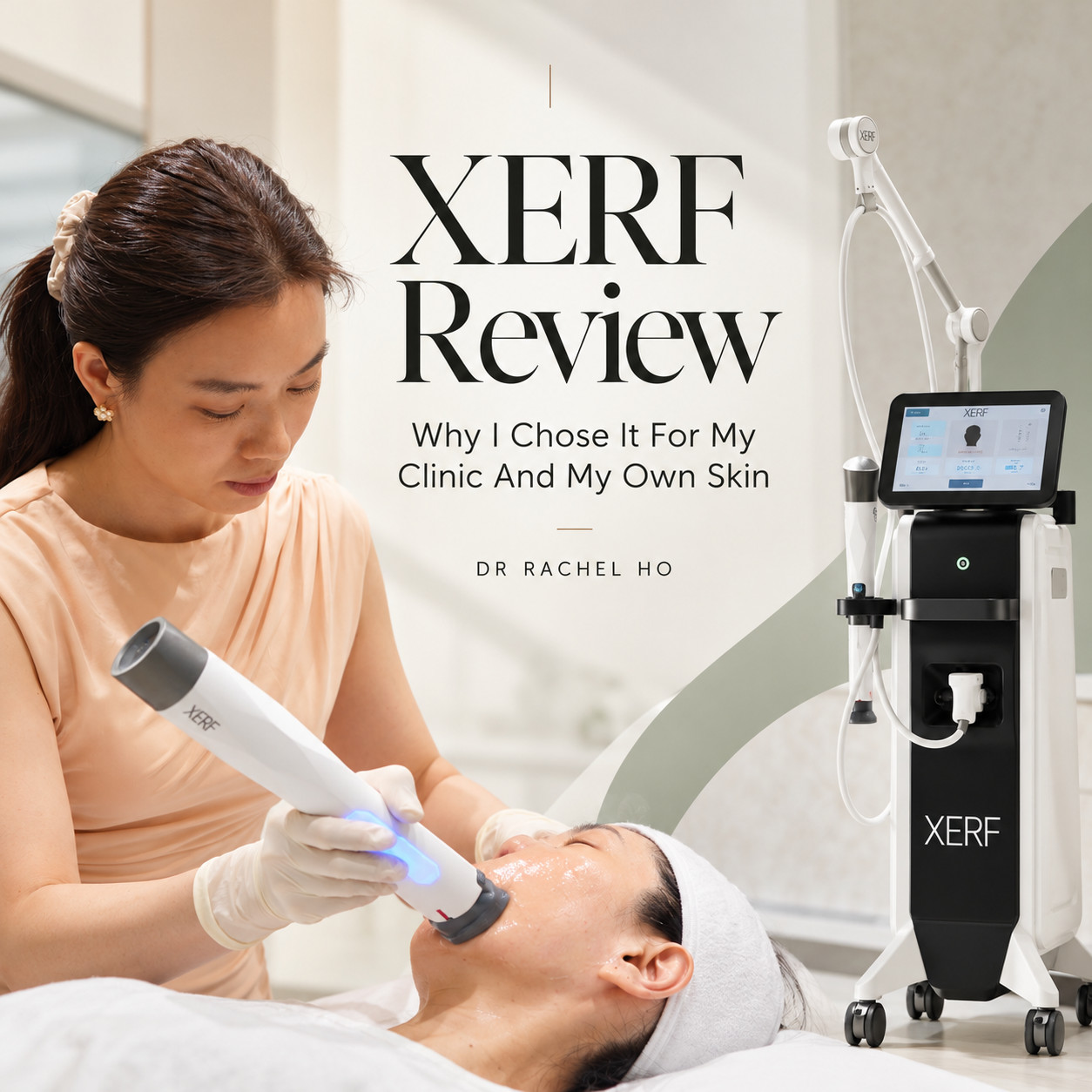 XERF review cover combining a treatment scene and device image with a title about choosing XERF for clinic and personal use.