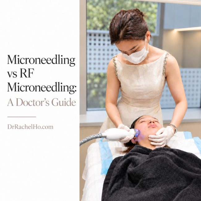 Microneedling vs RF Microneedling: A Doctor’s Guide, with Dr Rachel Ho from The Skin Longevity Clinic, Singapore applying the RF microneedling treatment handpiece to a patient’s cheek