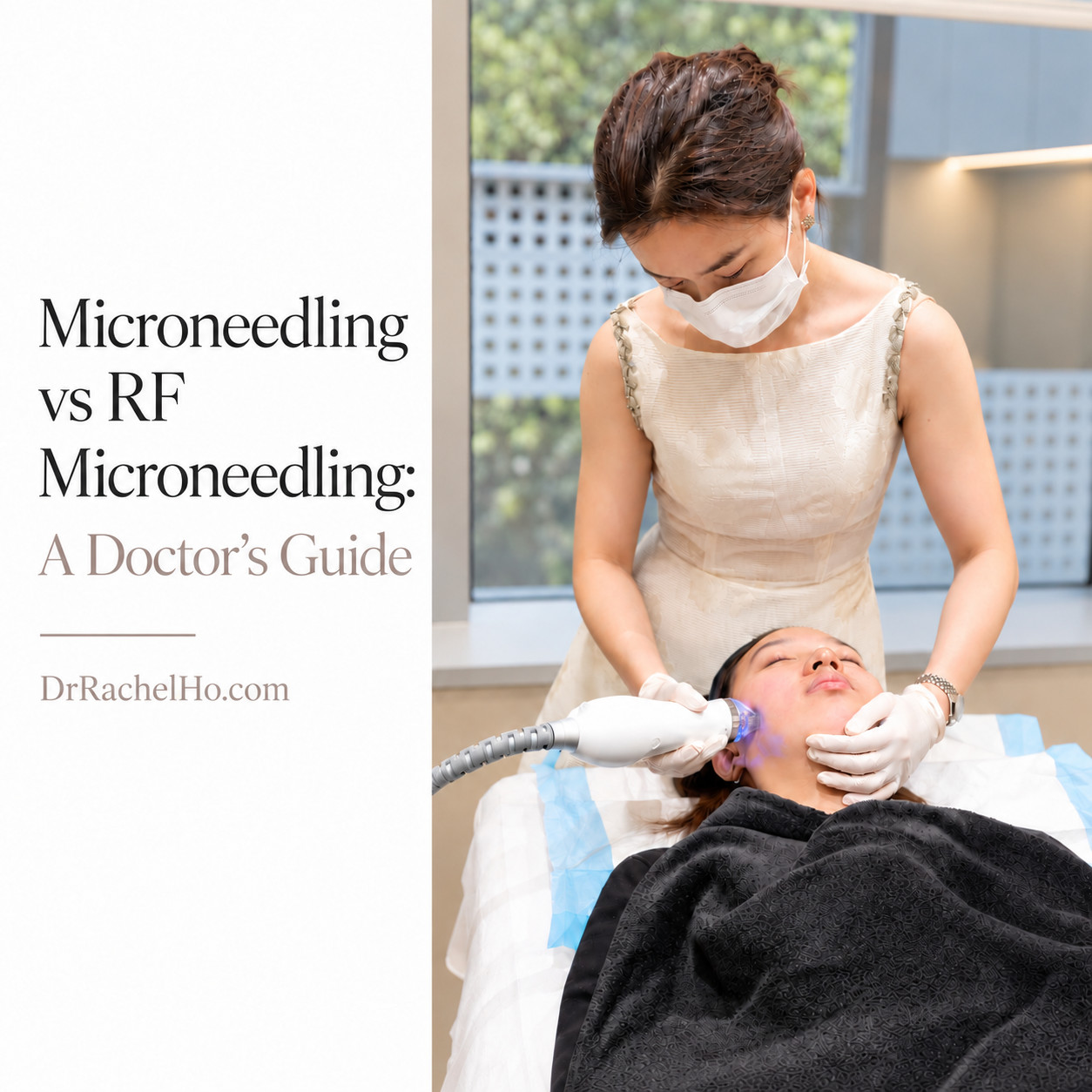 Microneedling vs RF Microneedling: A Doctor’s Guide, with Dr Rachel Ho from The Skin Longevity Clinic, Singapore applying the RF microneedling treatment handpiece to a patient’s cheek